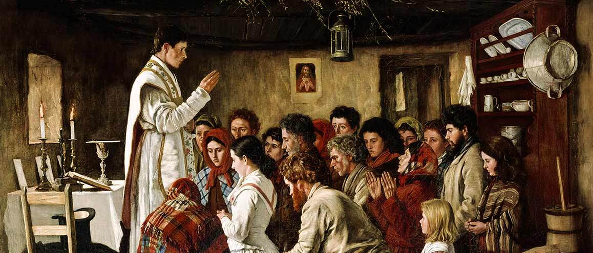 “Missa em uma cabana de Connemara”, por Aloysius O’Kelly.