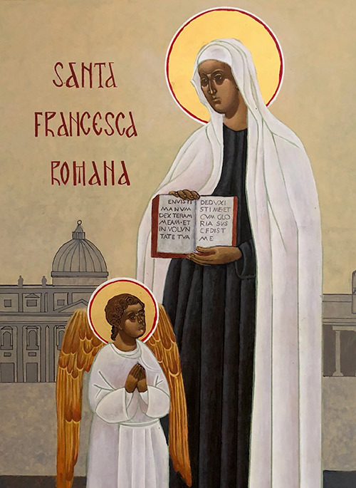 Ícone retratando Santa Francisca Romana e seu anjo da guarda.