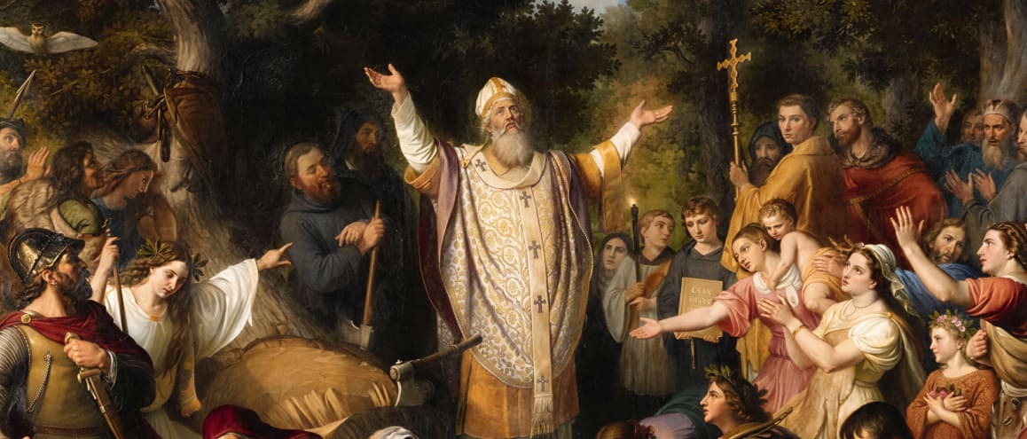 “São Bonifácio derrubando o carvalho de Thor”, por Johann Michael Wittmer.