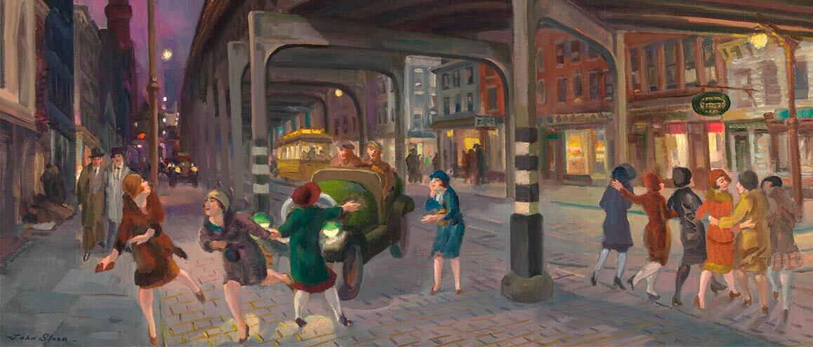 O Elevado da Sexta Avenida na Third Street, pintura de 1928 do mesmo John Sloan.