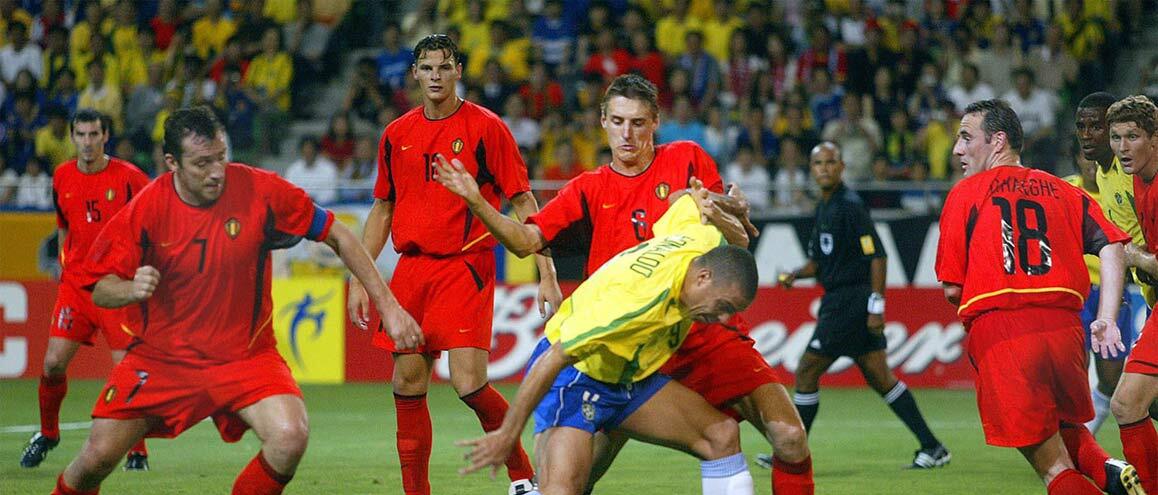 Ronaldo, durante jogo com a Bélgica nas Oitavas da Copa de 2002, quando o Brasil foi pentacampeão mundial.